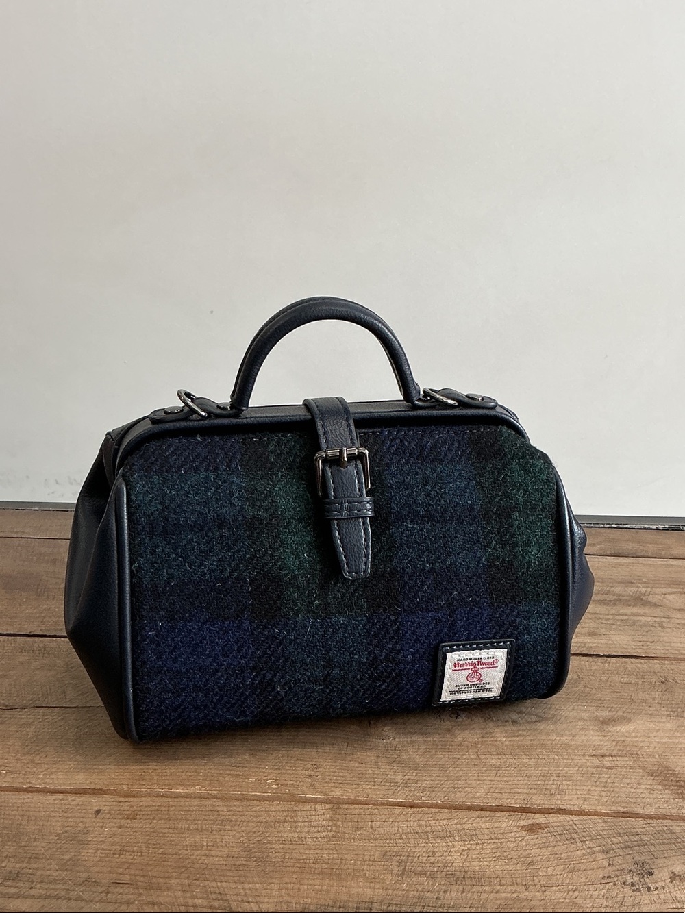 Islander Black & Dark Green Wool Tweed Top-Handle Hand Bag